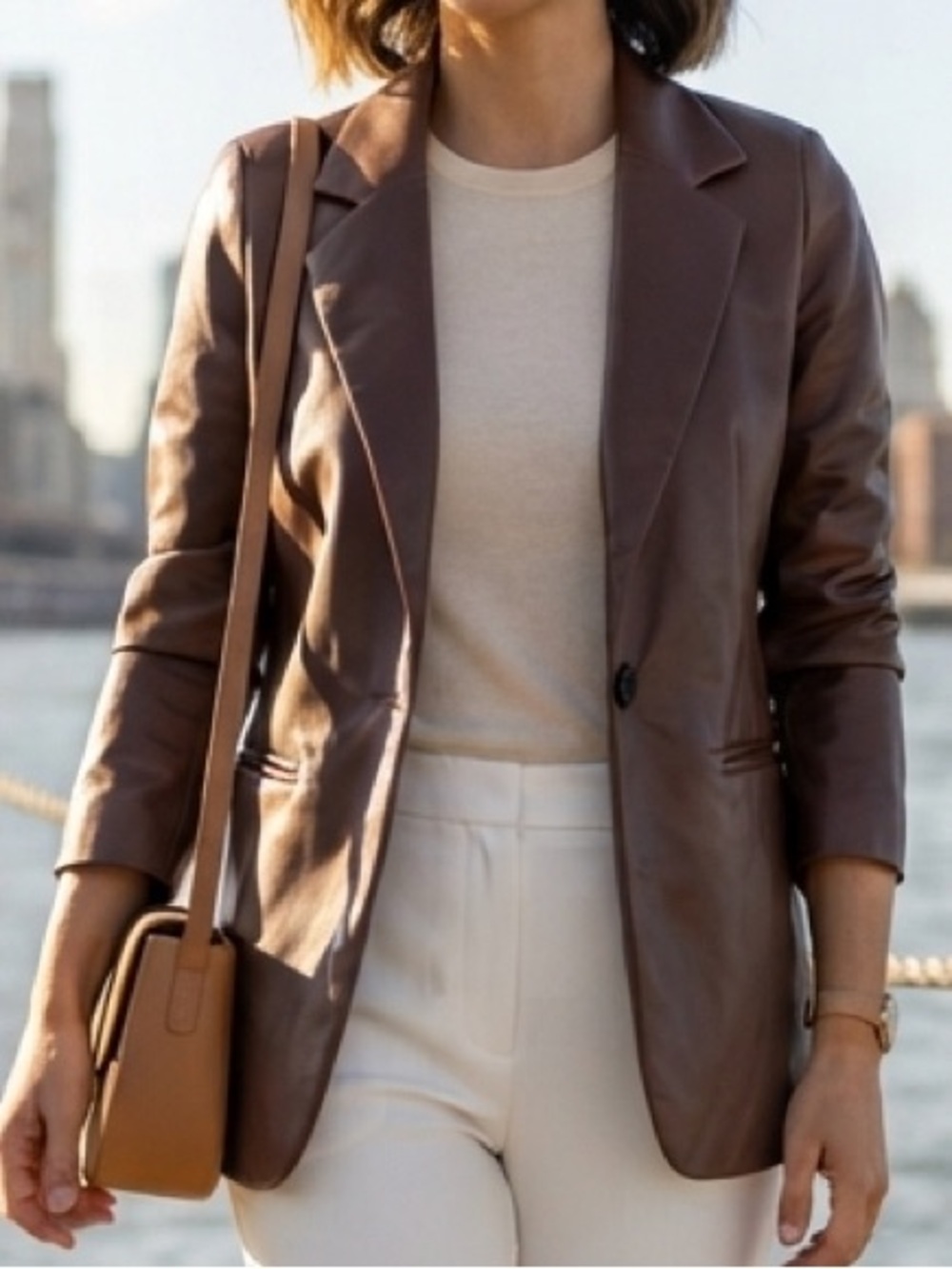 Abercrombie & Fitch Brown Vegan Leather Blazer 90s XS Office Tailored Structured